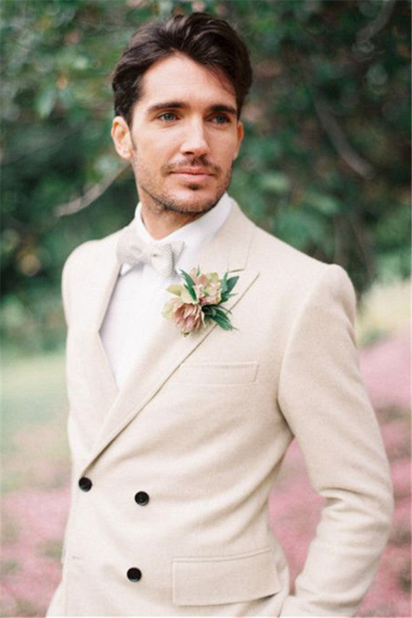 Ivory Wedding Tuxedos For Groom Two-pieces Set Groomsmen Best Man Suit groom-showprettydress