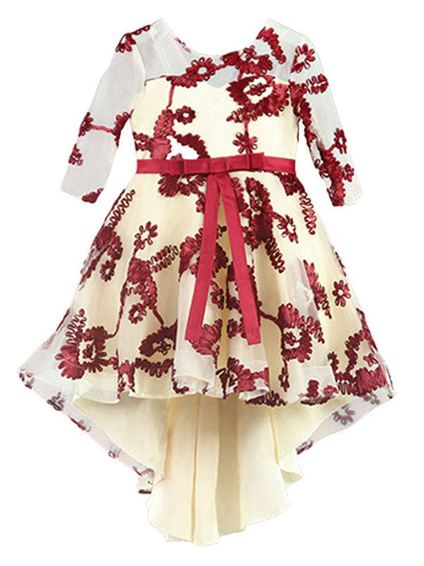 Jewel Neck Half Sleeves Embroidered Kids Social Party Dresses-showprettydress