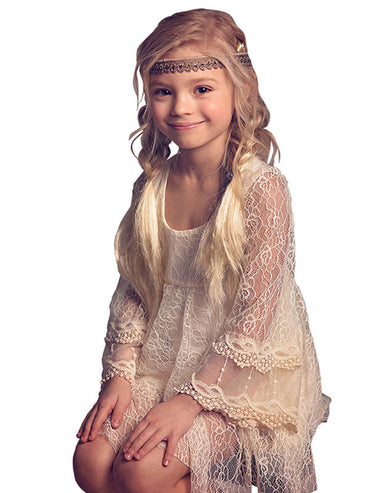 Jewel Neck Lace Long Sleeves Short A-Line Lace Kids Social Party Dresses-showprettydress