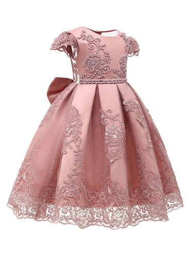 Jewel Neck Lace Short Sleeves Short Kids Social Party Princess Dresses-showprettydress