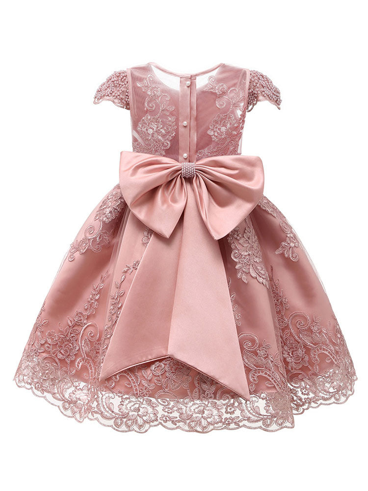 Jewel Neck Lace Short Sleeves Short Kids Social Party Princess Dresses-showprettydress