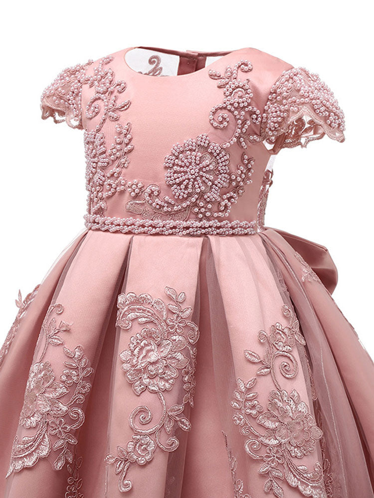 Jewel Neck Lace Short Sleeves Short Kids Social Party Princess Dresses-showprettydress