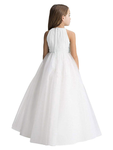 Jewel Neck Organza Sleeveless Ankle Length Princess Pleated Kids Party Dresses-showprettydress