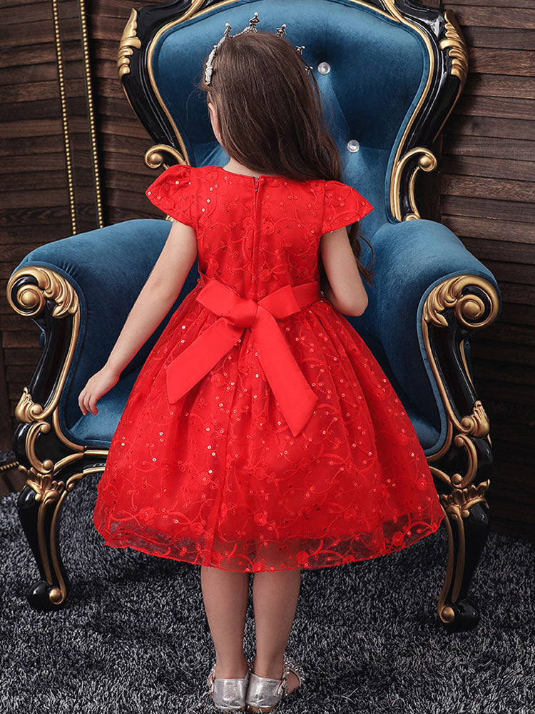 Jewel Neck Polyester Cotton Short Sleeves Short Princess Flowers Kids Social Party Dresses-showprettydress