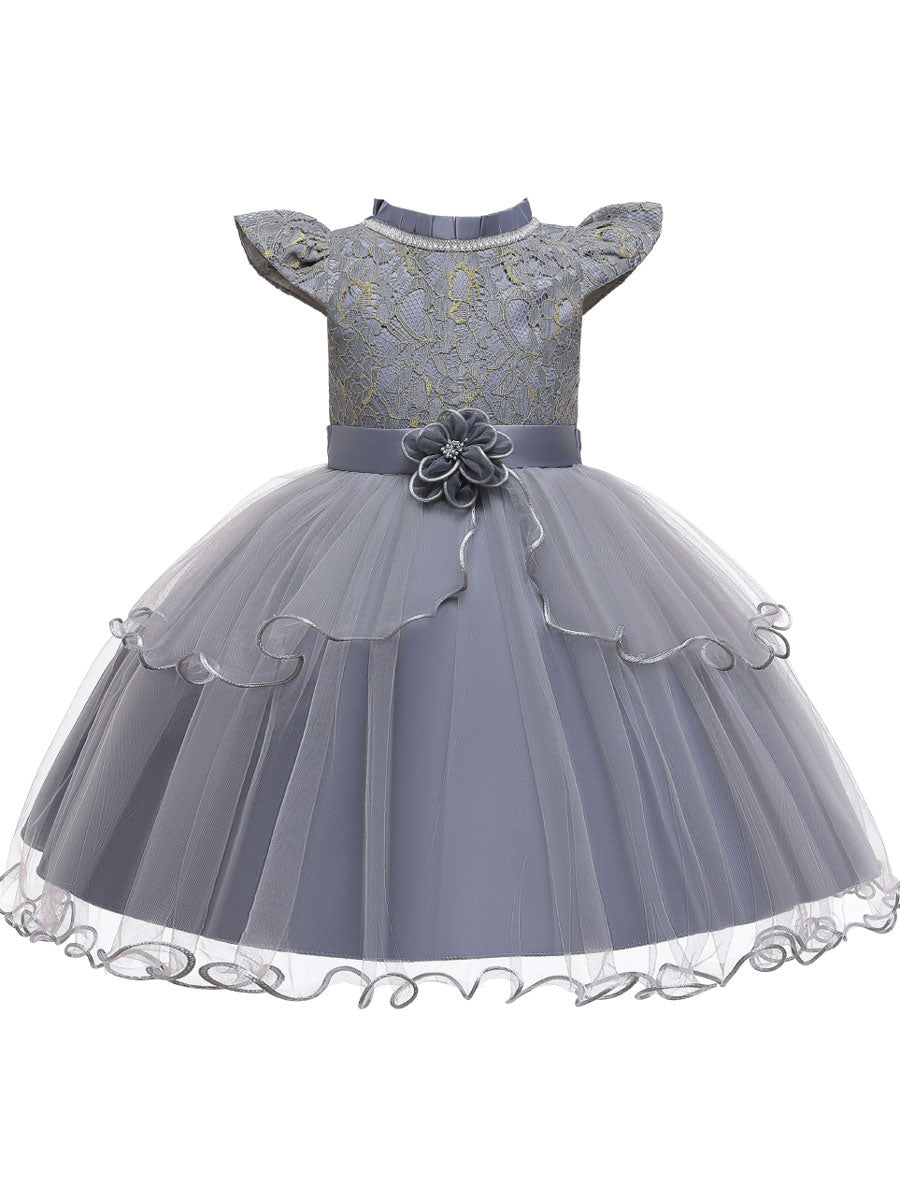 Jewel Neck Polyester Cotton Sleeveless Short Princess Beaded Kids Party Dresses-showprettydress