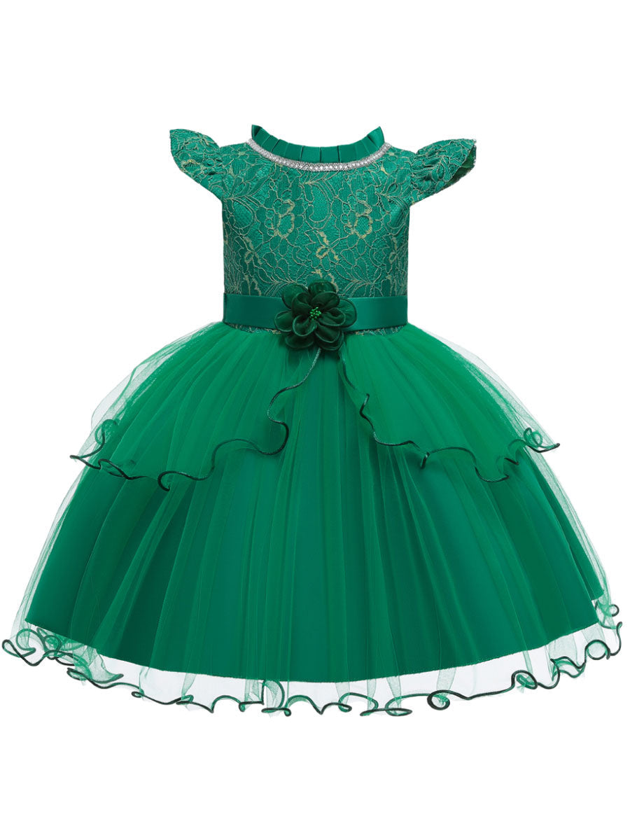 Jewel Neck Polyester Cotton Sleeveless Short Princess Beaded Kids Party Dresses-showprettydress