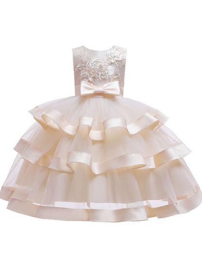 Jewel Neck Polyester Cotton Sleeveless Short Princess Bows Formal Kids Pageant Dress-showprettydress