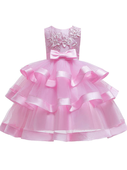 Jewel Neck Polyester Cotton Sleeveless Short Princess Bows Formal Kids Pageant Dress-showprettydress