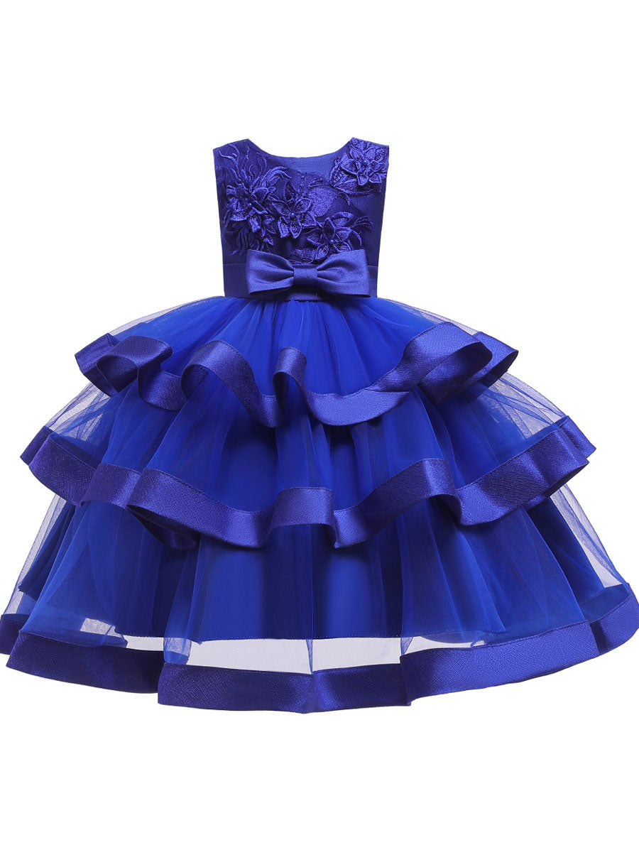 Jewel Neck Polyester Cotton Sleeveless Short Princess Bows Formal Kids Pageant Dress-showprettydress