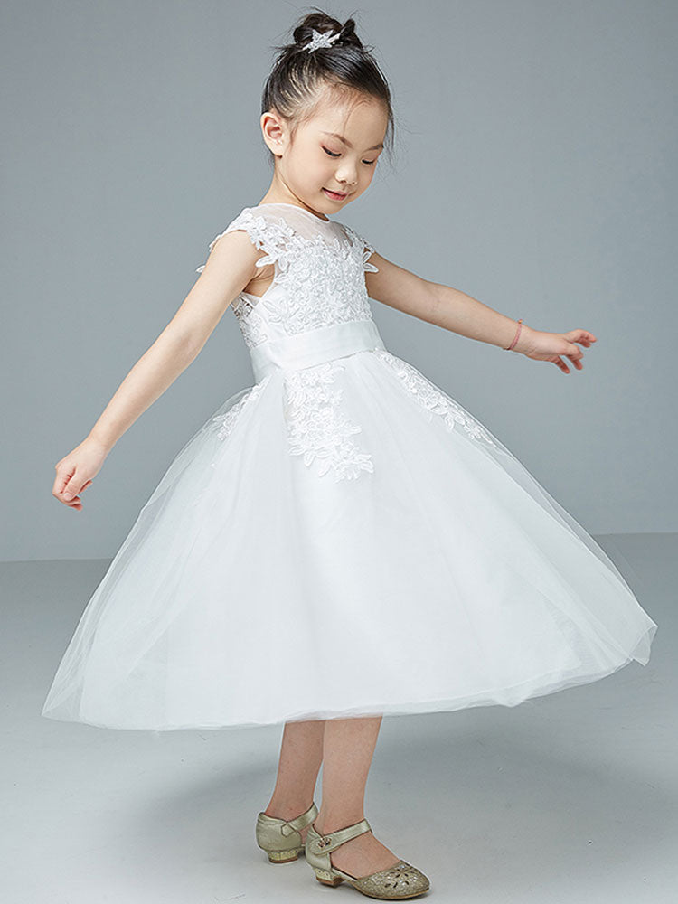 Jewel Neck Polyester Cotton Sleeveless Short Princess Embroidered Kids Social Party Dresses-showprettydress