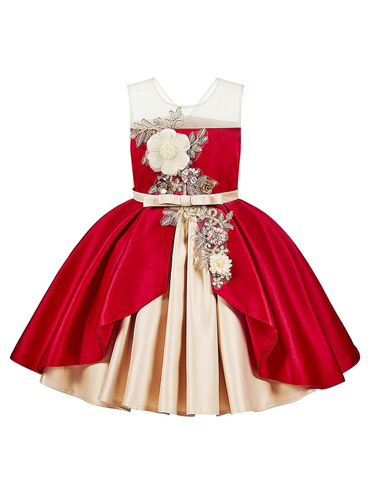 Jewel Neck Polyester Sleeveless Short Ball Gown Bows Kids Party Dresses-showprettydress