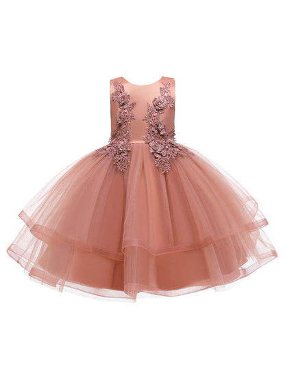 Jewel Neck Polyester Sleeveless Short Ball Gown Bows Kids Social Party Dresses-showprettydress