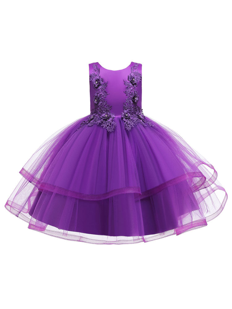 Jewel Neck Polyester Sleeveless Short Ball Gown Bows Kids Social Party Dresses-showprettydress