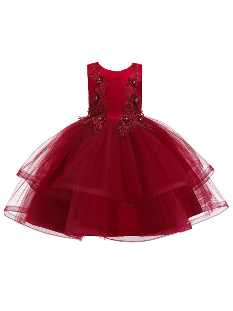 Jewel Neck Polyester Sleeveless Short Ball Gown Bows Kids Social Party Dresses-showprettydress