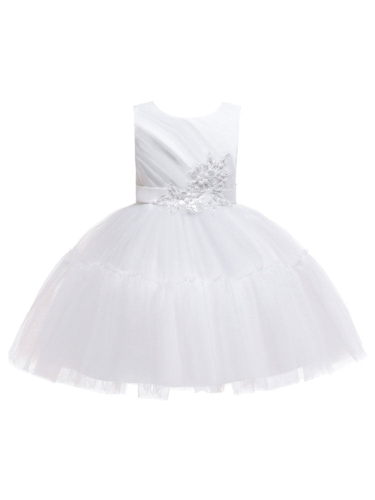 Jewel Neck Polyester Sleeveless Short Princess Bows Kids Party Dresses-showprettydress