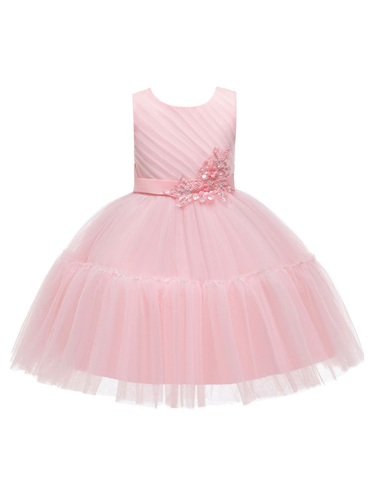 Jewel Neck Polyester Sleeveless Short Princess Bows Kids Party Dresses-showprettydress