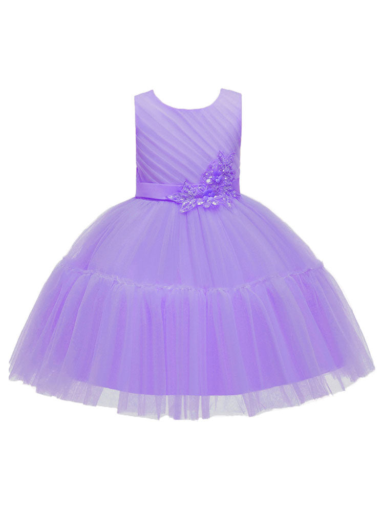 Jewel Neck Polyester Sleeveless Short Princess Bows Kids Party Dresses-showprettydress