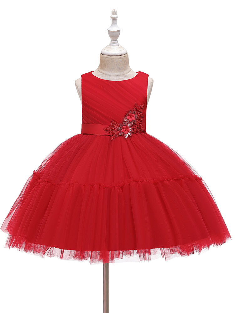 Jewel Neck Polyester Sleeveless Short Princess Bows Kids Party Dresses-showprettydress