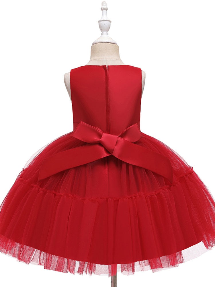 Jewel Neck Polyester Sleeveless Short Princess Bows Kids Party Dresses-showprettydress