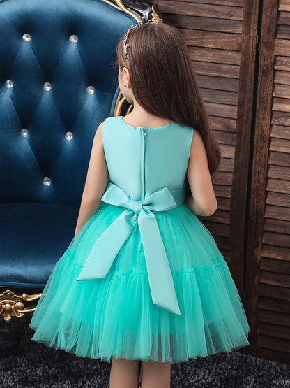 Jewel Neck Polyester Sleeveless Short Princess Bows Kids Party Dresses-showprettydress