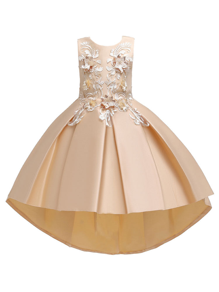 Jewel Neck Polyester Sleeveless With Train Princess Bows Formal Kids Pageant flower girl dresses-showprettydress