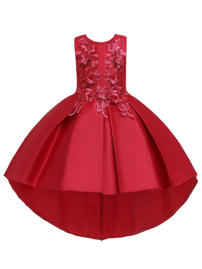 Jewel Neck Polyester Sleeveless With Train Princess Bows Formal Kids Pageant flower girl dresses-showprettydress