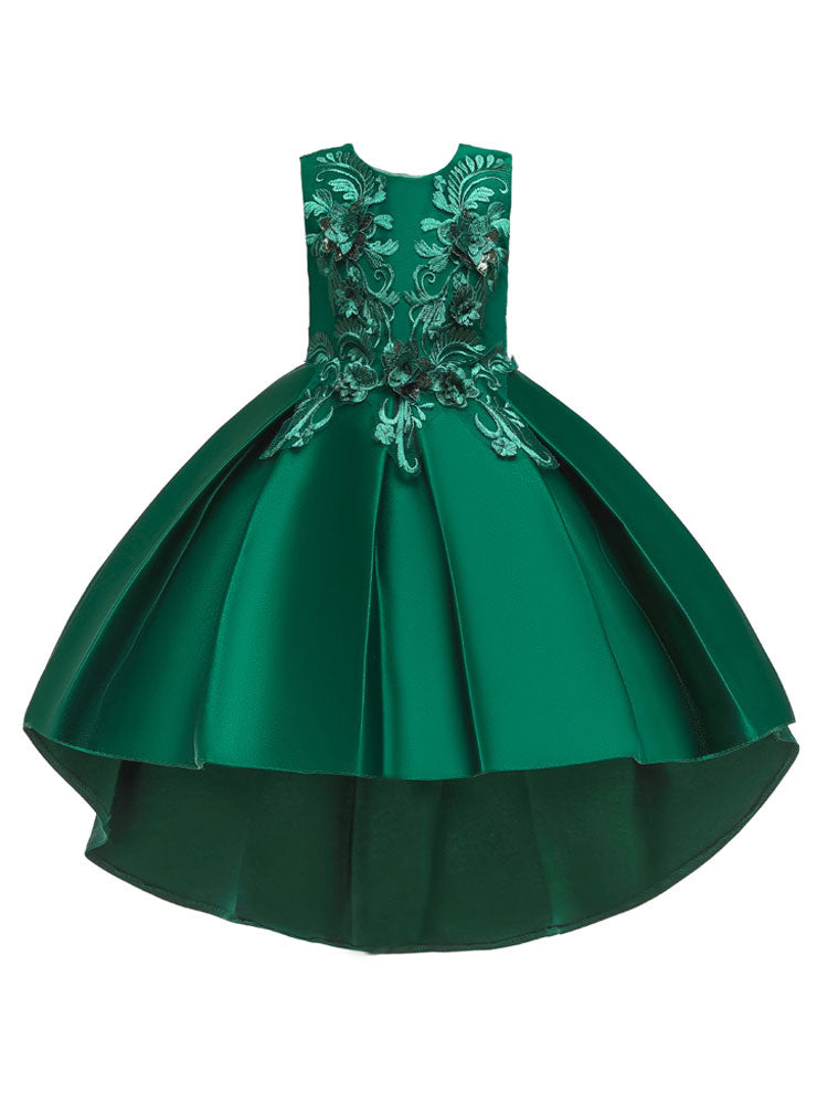 Jewel Neck Polyester Sleeveless With Train Princess Bows Formal Kids Pageant flower girl dresses-showprettydress