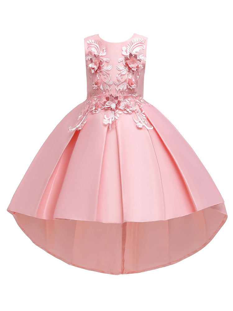 Jewel Neck Polyester Sleeveless With Train Princess Bows Formal Kids Pageant flower girl dresses-showprettydress