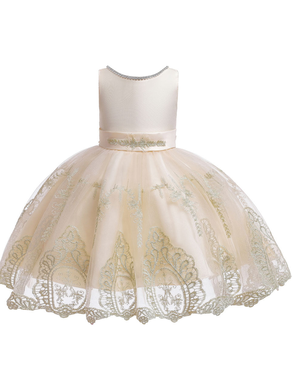 Jewel Neck Short Sleeves Bows Kids Social Party Dresses-showprettydress