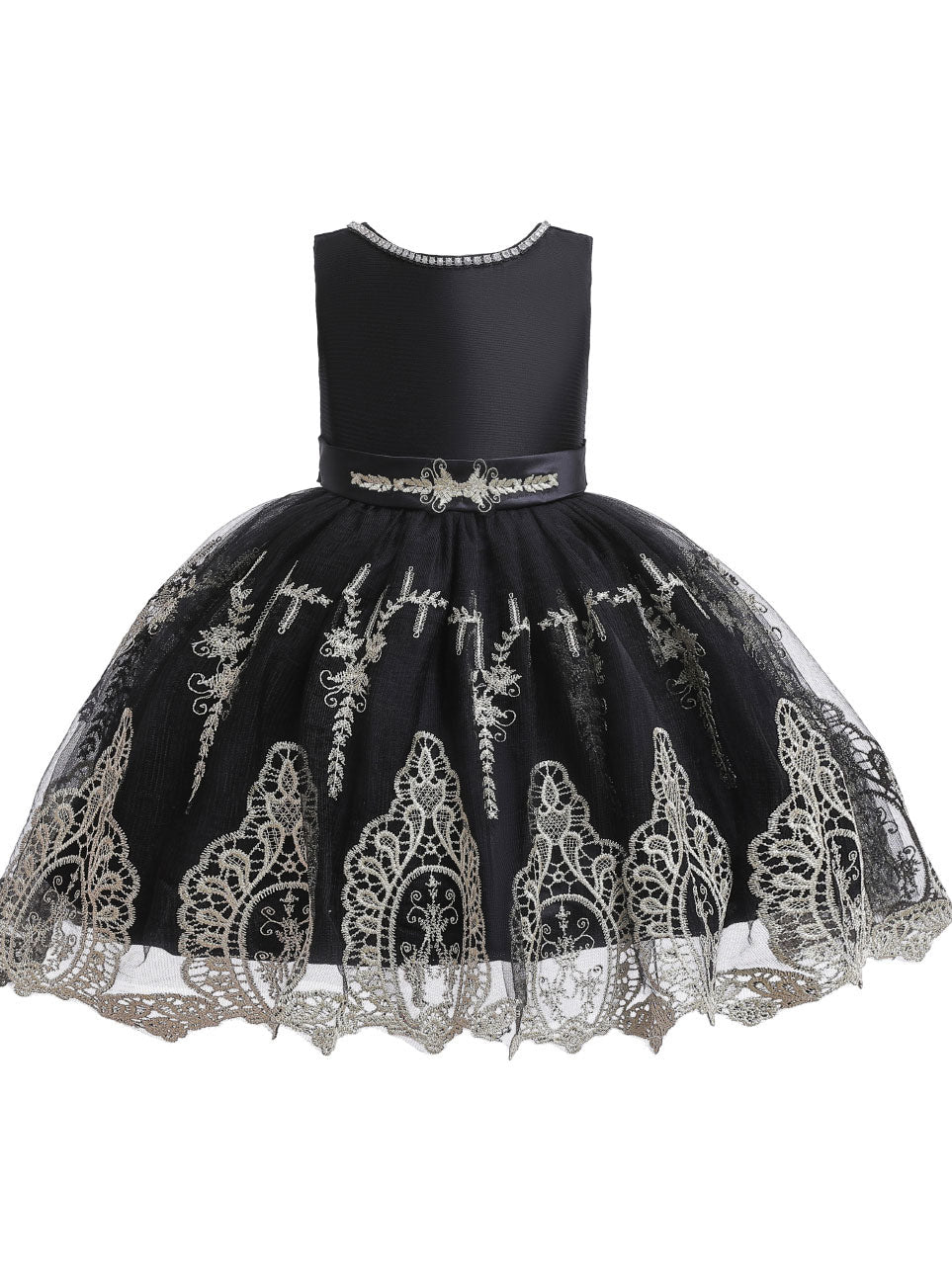 Jewel Neck Short Sleeves Bows Kids Social Party Dresses-showprettydress