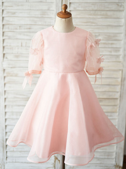 Jewel Neck Short Sleeves Kids Pink Social Party Dresses-showprettydress