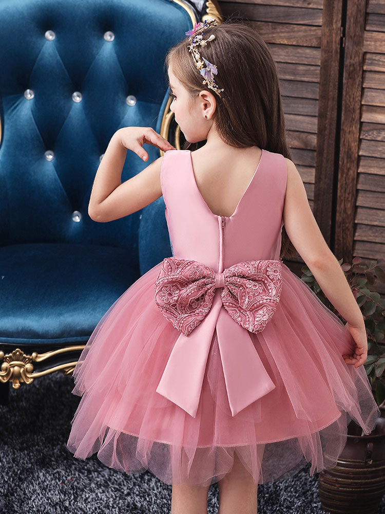 Jewel Neck Sleeveless Bows Formal Kids Pageant flower girl dresses-showprettydress