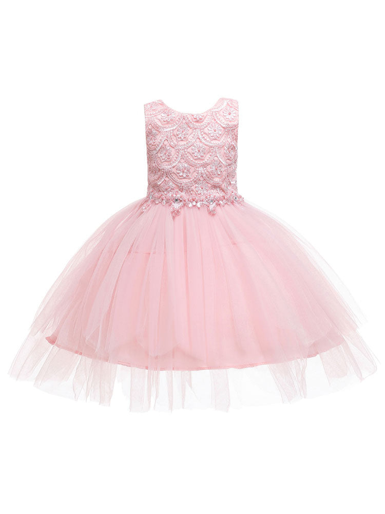 Jewel Neck Sleeveless Bows Formal Kids Pageant flower girl dresses-showprettydress