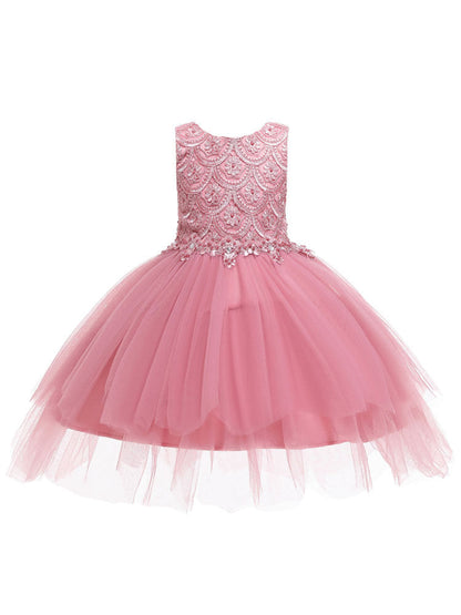 Jewel Neck Sleeveless Bows Formal Kids Pageant flower girl dresses-showprettydress