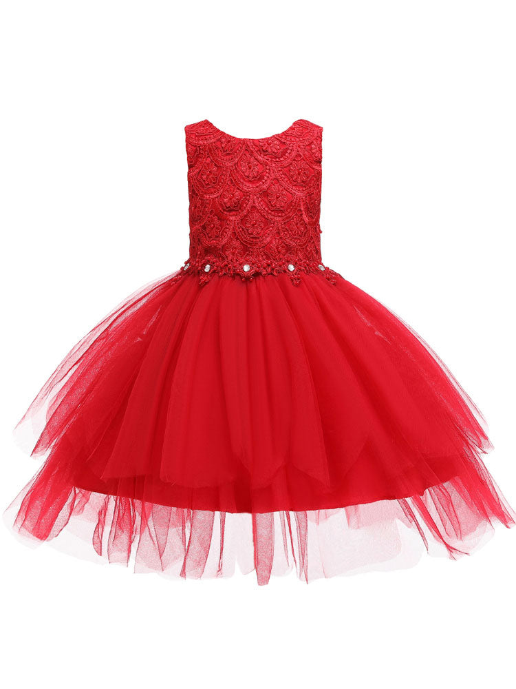 Jewel Neck Sleeveless Bows Formal Kids Pageant flower girl dresses-showprettydress