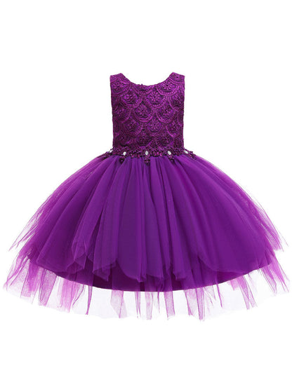 Jewel Neck Sleeveless Bows Formal Kids Pageant flower girl dresses-showprettydress