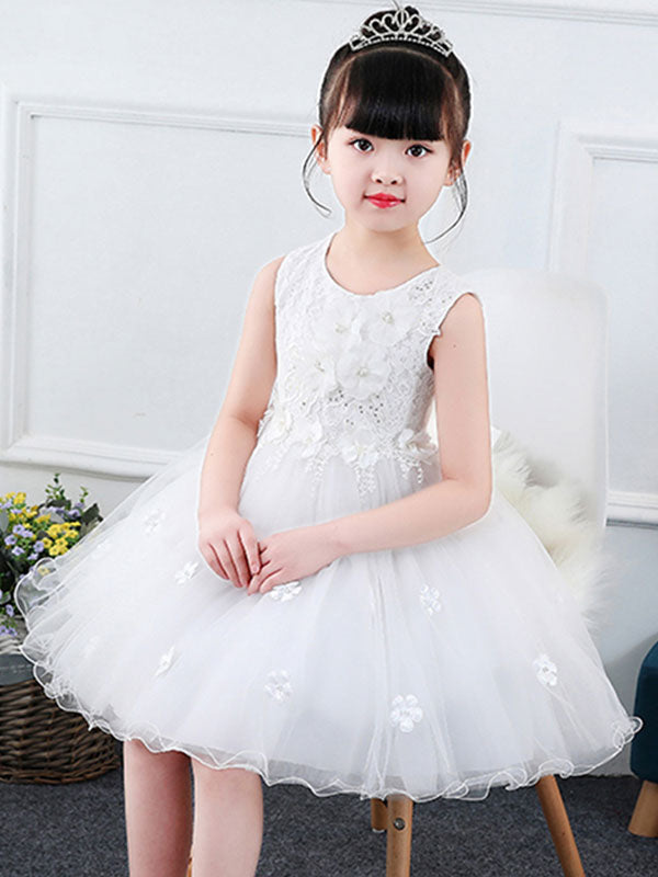 Jewel Neck Sleeveless Bows Kids Party Dresses-showprettydress