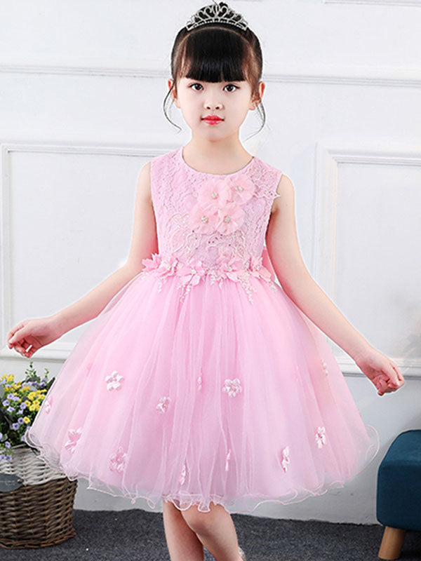 Jewel Neck Sleeveless Bows Kids Party Dresses-showprettydress