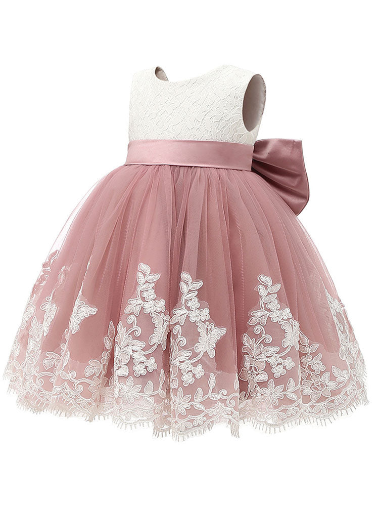 Jewel Neck Sleeveless Bows Kids Social Party Dresses-showprettydress