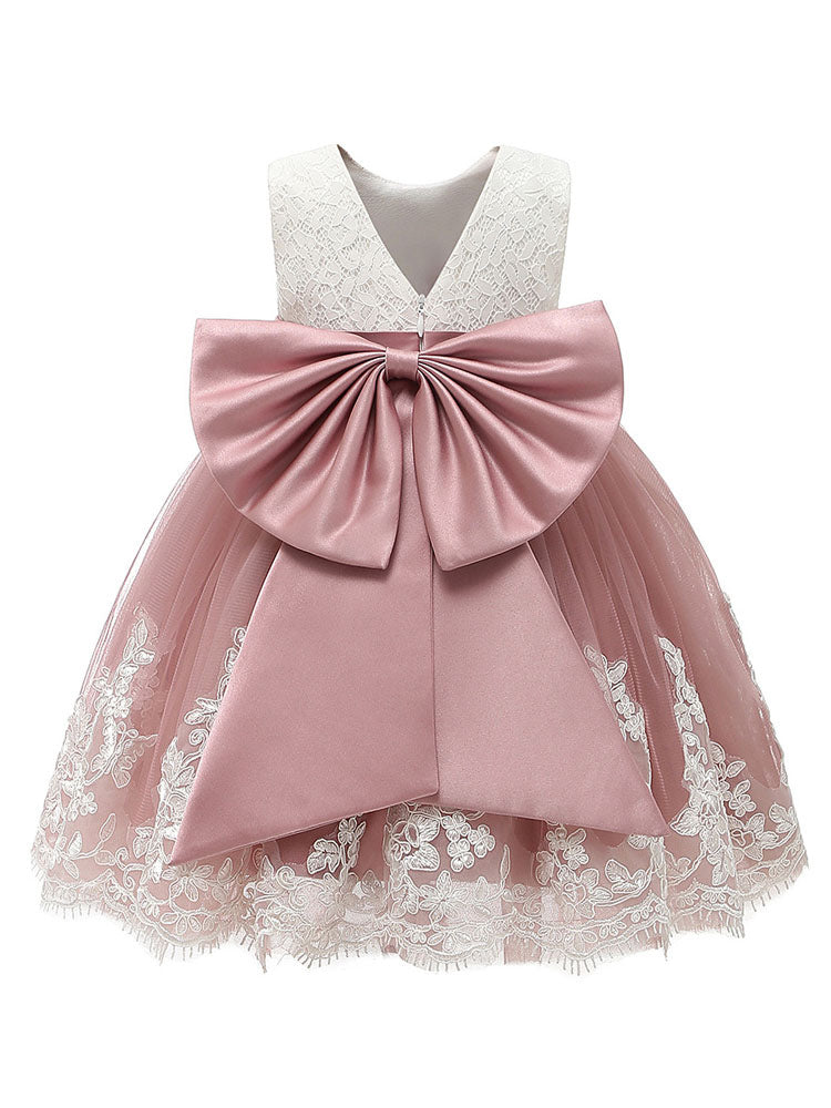 Jewel Neck Sleeveless Bows Kids Social Party Dresses-showprettydress