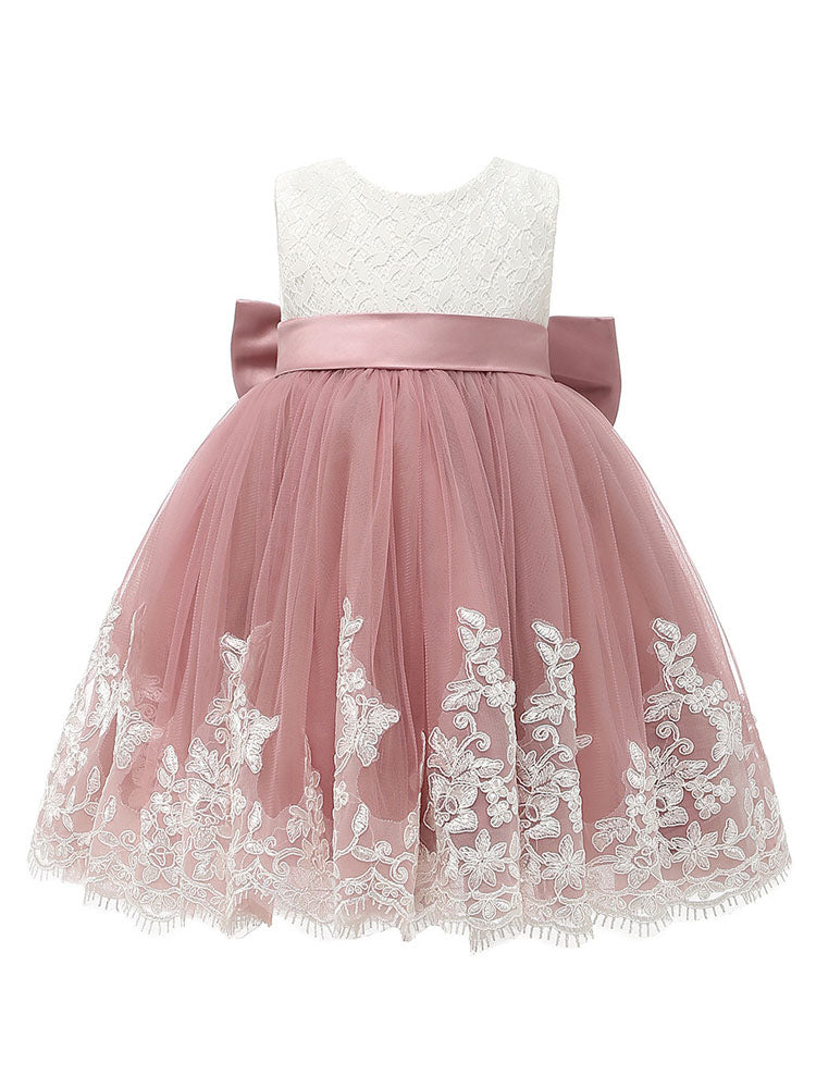 Jewel Neck Sleeveless Bows Kids Social Party Dresses-showprettydress