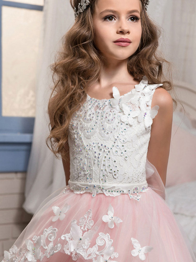 Jewel Neck Sleeveless Butterfly Formal Kids Princess Dresses-showprettydress