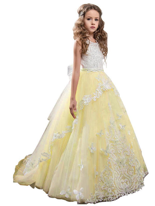 Jewel Neck Sleeveless Butterfly Formal Kids Princess Dresses-showprettydress