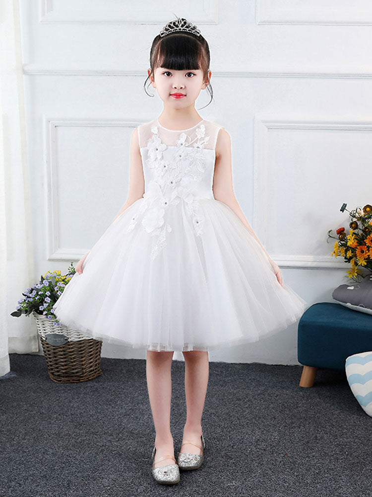 Jewel Neck Sleeveless Embroidered Kids Social Party Dresses-showprettydress