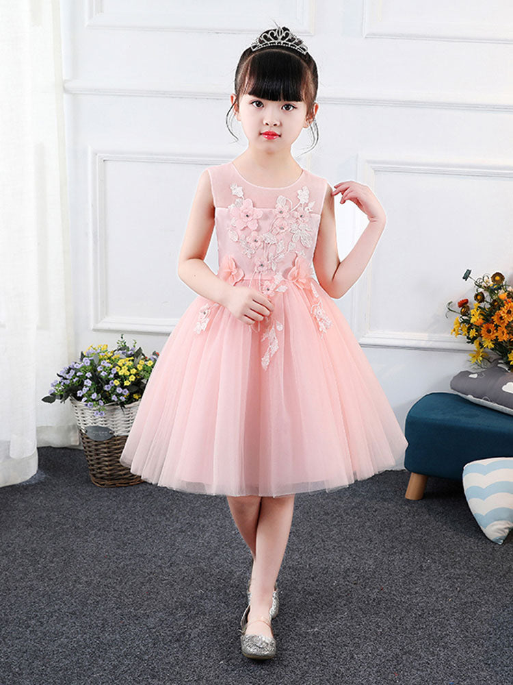 Jewel Neck Sleeveless Embroidered Kids Social Party Dresses-showprettydress