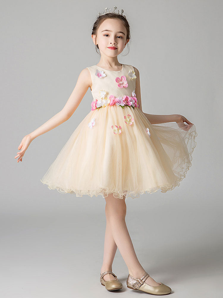 Jewel Neck Sleeveless Flowers Formal Kids Pageant flower girl dresses-showprettydress