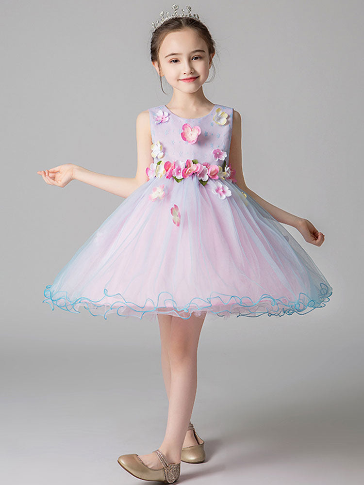 Jewel Neck Sleeveless Flowers Formal Kids Pageant flower girl dresses-showprettydress