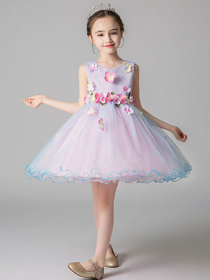 Jewel Neck Sleeveless Flowers Formal Kids Pageant flower girl dresses-showprettydress