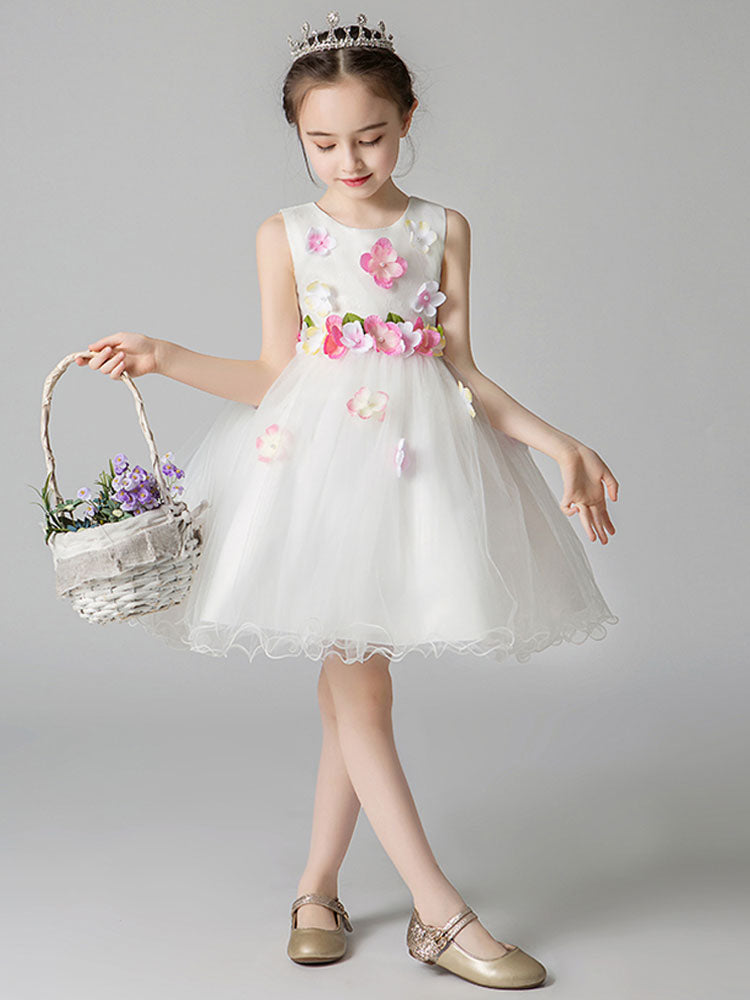 Jewel Neck Sleeveless Flowers Formal Kids Pageant flower girl dresses-showprettydress