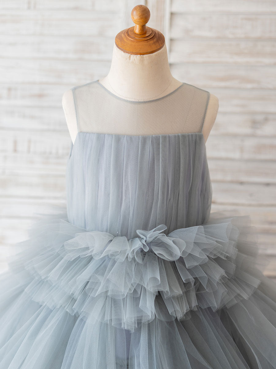 Jewel Neck Sleeveless Kids Social Party Dresses-showprettydress